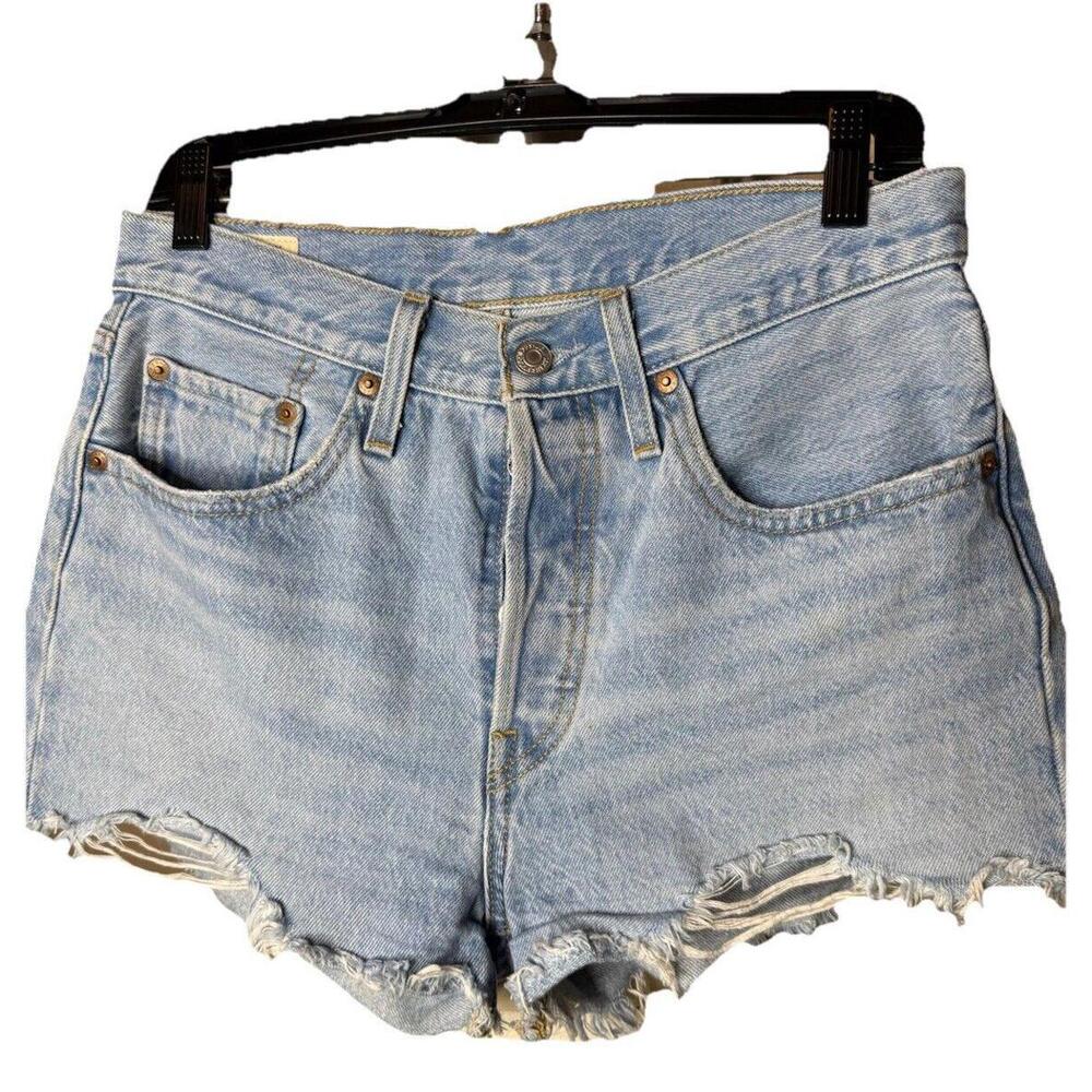 Levi's 501 Raw Cut Off  Denim Distressed Jean Shorts Size‎ 27